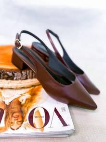 Slingback Open Heel Pumps With A Heel Below 3cm - 順滑咖啡 - 查看 10