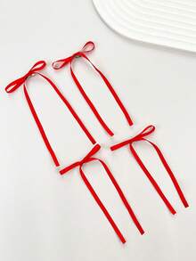 4pcs/Set Women's Red Cloth Fashionable Sweet & Cool Bow Hair Clips, Suitable For Daily Wear Cute Claw Clips Hair Claws Hair Barrettes, School Stuff, Elegant, College, Winter Outfit For Women, Bows, Christmas Outfit For Women