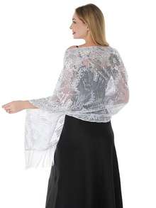 New Luxury Sequin Embroidered Tassel Shawl, Suitable For Wedding, Banquet, Ball, Party, Cheongsam, Floral & Paisley Print, Polyester, All Season