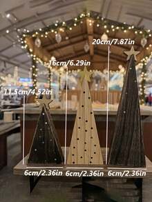 3 pezzi Decorazioni in legno a forma di cono colorate, con motivi a stella e puntini sulla parte superiore, semplici e caldi, adatti per decorare il tavolo, il salotto, la camera da letto, il camino, la scrivania, la casa, la stanza, come regalo - Castano - Visualizzare 6