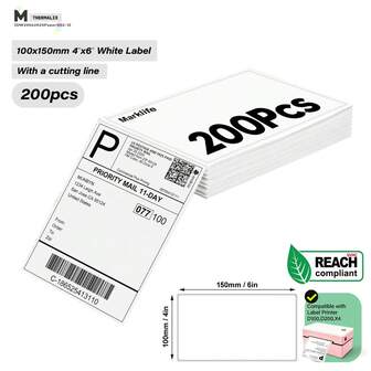  Marklife Labels Fanfold 4" X 6" Direct Shipping Thermal Labels, With Perforated Line For Thermal Printers - Compatible Other Brand Printer, Folded Paper, Strong Adhesive, Commercial Grade (4" X 6" - 200 Labels)