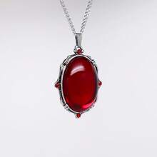 Blood Red Oval Stone In Silver Finish Pewter Pendant Necklace2025 - 1 - 查看 2