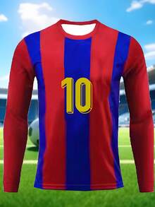 Koszulka piłkarska z długim rękawem i nadrukiem Barcelona FC JerseGreen z nadrukiem nr 10, z nadrukiem i imieniem, dla chłopców i nastolatków, 1 szt., okrągły dekolt, długi rękaw, poliester, odpowiednia na każdą porę roku, odzież sportowa, treningowa i rekreacyjna, idealny wybór na zewnątrz