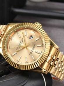 Men's Metal Analog Gold Black Stainless Steel Luxury Social Gold And Silver Watch With Case - Vàng - Xem 1