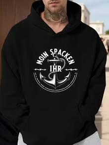 Men's Retro Nautical Style Hoodie With Anchor And Rope Pattern, All-Season Casual Pullover, Suitable For Urban  Enthusiasts As Birthday/Holiday Gift, Casual Winter Wear, Suitable For Daily Commuting, Suitable For Dates, Movie Watching, Beach, Casual Youth Sweatshirt - Black - View 1