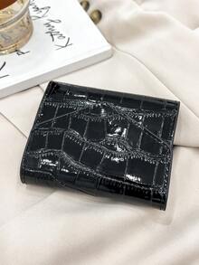 1pc Glossy Crocodile Embossed PU Leather Compact Bifold Wallet Suitable For Women Daily Use And Gift Mini Wallet Purse Wallet Small Wallet Card Wallet Coin Wallet Money Wallet Cute Wallet - Black - View 5