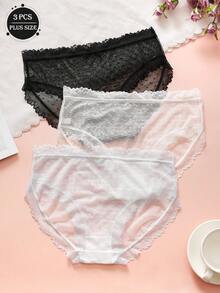 3 sztuki świeżych, słodkich, seksownych koronkowych, wyciętych, półprzezroczystych, małych, świeżych kokardek, jednolitych kolorów, dużych rozmiarów, damskie spodnie trójkątne z niskim stanem, modna, prosta, francuska, romantyczna, czysta i słodka bielizna, lekka, miękka, jedwabista i gładka, styl na cztery pory roku, do domu, na podróż, na imprezę, dostępne w wielu kolorach
