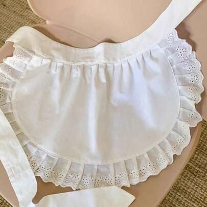 白色荷叶边围裙一件装 - 颈部和腰部系带可调节，女仆围裙连衣裙，纯色荷叶边洛丽塔连衣裙配饰围裙，耐用涤纶材质，适用于厨房、餐厅、服务员等场合，可用于烹饪、烘焙、招待等。