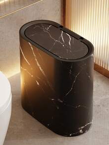 Marble Grain Corner Trash Can With Lid - Square Odor-Sealing Design, Press-Open Opening, For Toilet, Hotel, Home, Homestay, Kitchen, Living Room, Plastic Garbage Can, Trash Bin, Fits Tight Spaces, Space-Saving Design, Bathroom Trash Can, Home Decor, Bathroom Decor And Accessories, Trash Can Kitchen, Bathroom Trash Can, Valentines Day