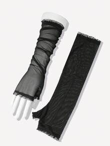 1 par de elegantes mangas largas sin dedos de encaje y malla para mujer, protección solar