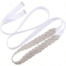 Jovbridsea Cinturon de vidrio para boda con diamantes de imitacion cinturon de novia hecho a mano para dama de honor - Plata, blanco - Ver 1