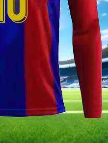 Koszulka piłkarska z długim rękawem i nadrukiem Barcelona FC JerseGreen z nadrukiem nr 10, z nadrukiem i imieniem, dla chłopców i nastolatków, 1 szt., okrągły dekolt, długi rękaw, poliester, odpowiednia na każdą porę roku, odzież sportowa, treningowa i rekreacyjna, idealny wybór na zewnątrz