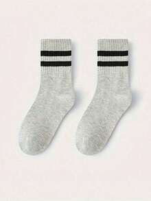 1/3/6 أزواج جوارب نسائية كاجوال ذات نمط مخطط متوسطة الطول، جوارب رياضية مُنفِّسة ومُزيلة للرطوبة، خريفية