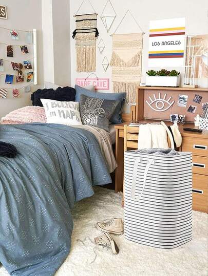 Bolsa de Armazenamento Dobrável de Grande Capacidade de 70L | Design de Alça Dupla Listrada na Moda Cesto de Armazenamento Aberto | Classificação e Armazenamento de Armário de Roupas | Organizador de Tecido e Acessórios para Quarto | Adequado para Lavanderia Doméstica/Banheiro Diário Acessórios de Armazenamento Multifuncionais | Cesta de Roupas Sujas Portátil - Bolsa de Transporte - Caixa de Armazenamento de Roupas de Estação | Decoração de Quarto - Decoração/Acessórios de Armazenamento de Outono para Casa