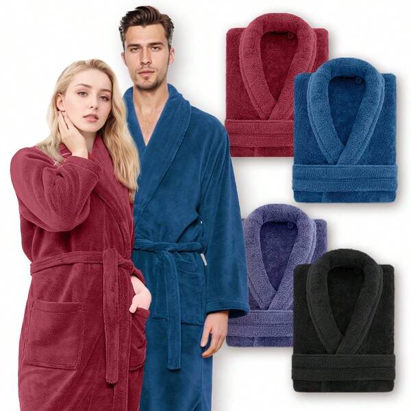 Unisex Thickened Coral Fleece Robe For Men And Women, Adult Bath Towel Apron, Bedroom Shawl, Hooded Bathrobe,Flannel Robe, Soft & Comfortable Loungewear For Bedroom