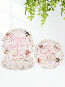 10 piezas/20 piezas/50 piezas Platos de papel con diseño de hadas Platos de postre de papel desechables con diseño de setas de 7 pulgadas y platos de cena de papel de 9 pulgadas con tema de hadas para fiestas de jardín, té, boda, cumpleaños y fiesta de bebé