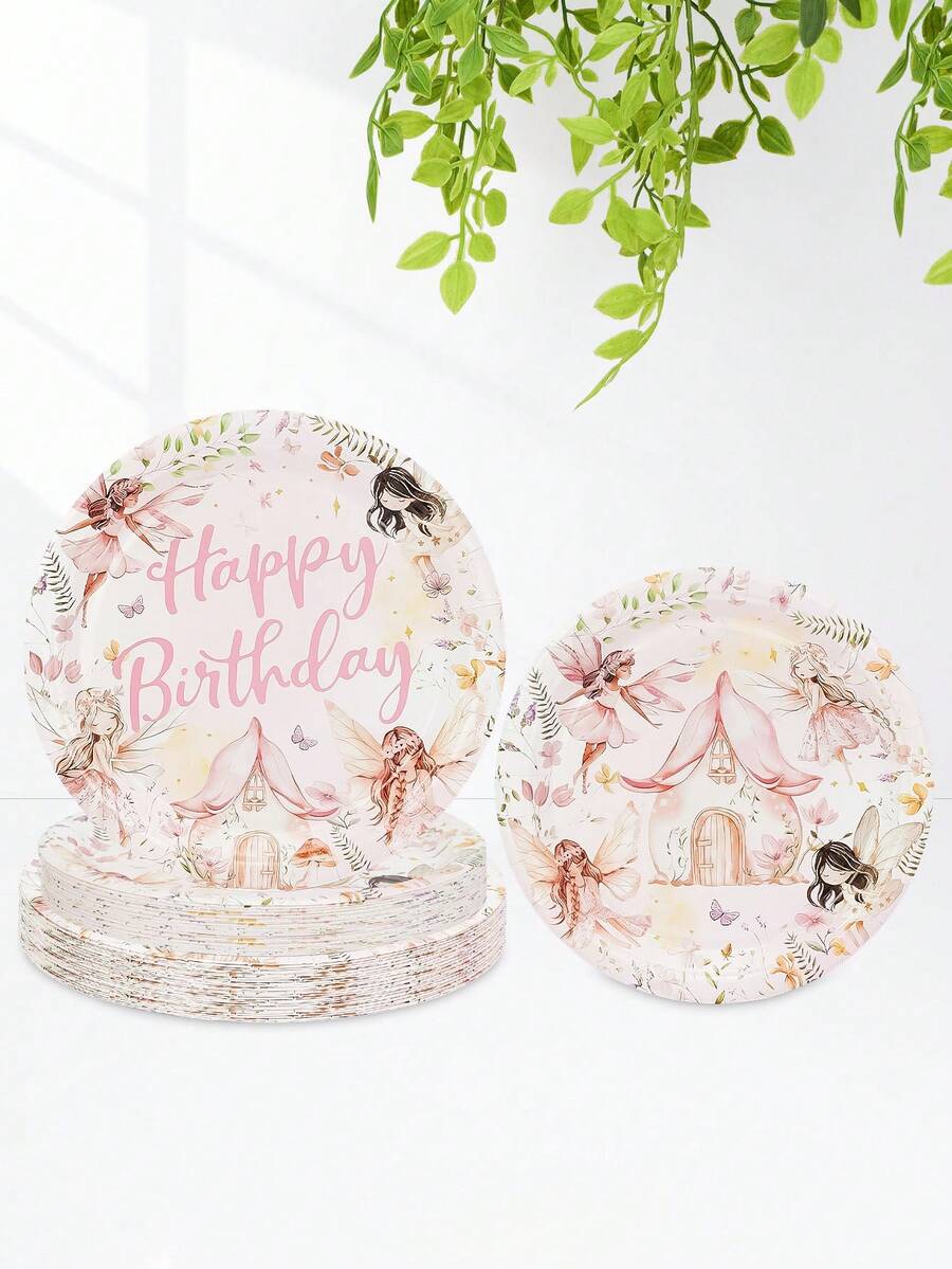 10 piezas/20 piezas/50 piezas Platos de papel con diseño de hadas Platos de postre de papel desechables con diseño de setas de 7 pulgadas y platos de cena de papel de 9 pulgadas con tema de hadas para fiestas de jardín, té, boda, cumpleaños y fiesta de bebé