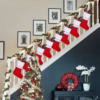 6 件红色圣诞毛毡袜 14.18 英寸红白圣诞袜装饰有红丝带圣诞树壁炉挂袜适合圣诞派对和节日礼物