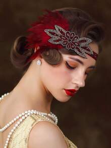 1件 1920年代盖茨比风格羽毛发箍 20年代配饰 咆哮的二十年代羽毛头饰 情人节服装 - 彩色 - 查看 4