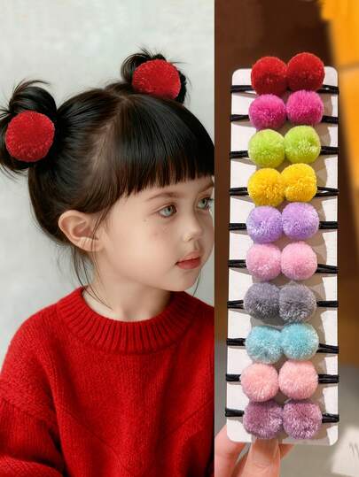 20 piezas de Lazos para el cabello con pompones de colores, color aleatorio, accesorios lindos para el cabello para niñas