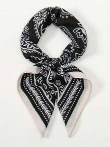 1 Pc Simple Print 70 Square Scarf, Women Bandana Style Waist Tie Accessory Or Wrap, Fashionable Scarf Women, Spring Dress - Đen và trắng - Xem 5