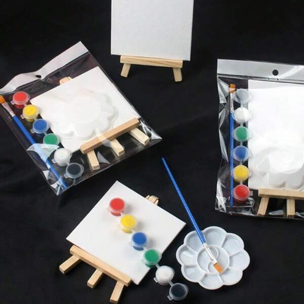 5 Piece Mini Easel Set Including Stretched Canvas, Palette, Pens, Easel, 6 Colors Of Wooden Easel Paints, Art Primed Canvas For Painting, Acrylic Pouring, Oil Painting And Wet Art Media, DIY Mini Home Accessories Decoration, Birthday Gift, Mother's Day Gift, Easter Gift, Graduation Season Exchange Gift, Christmas Gift