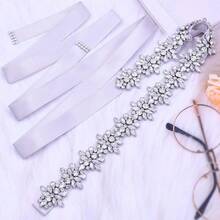Rhinestone Bridal Belt Sashes for Women Dress Diamond Wedding Belts Sash Ribbon for Bridesmaid Prom Gowns - gris - Ver 6