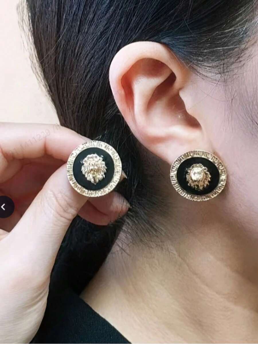 Vintage Geometric Lion Head Earrings, Retro Style, Classic Series, Elegant & Delicate Jewelry Accessories For Women