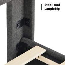 Upholstered Bed 140 X 200 Cm, Bed Frame With Slatted Base And Headboard, Upholstered Double Bed, Dark Grey Linen Textile Cover, Modern And Timeless Design, Youth Bed - Grey - View 7