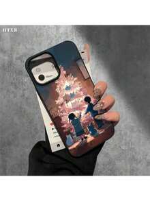 Children Gather Around The Christmas Tree And Present Large Hole-Pattern Imitations Of Liquid Phone Cases And Protective Covers That Are Compatible With The Series 17, 16 Pro Max, 16, 15 Pro, 14, 14 Plus, 14 Pro Max, 13, 13 Pro, 12 Pro, And 11/11 Pro Max. These As Gifts For Halloween, Christmas, And Thanksgiving, Perfect For Friends And Family. - Negro - Ver 5