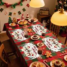 1 set/1 pièce/4 pièces/6 pièces Dessous de plat motif bonhomme de neige et baies de houx, dessous de plat rectangulaires en polyester lavables en machine, protège-table, dessous de plat isolants, décorations de table de restaurant, fournitures de fête, décorations de Noël pouvant tous être offerts en cadeau