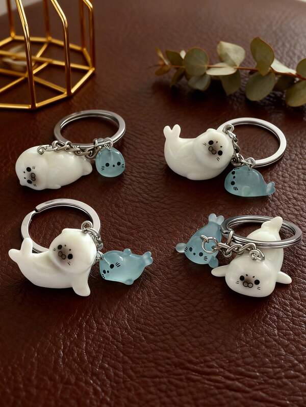 Llavero luminoso 3D de león marino, llavero de animal lindo, soporte de llave creativo, accesorio de bolso, accesorio de coche, regalo para mujeres, regalo para hombres