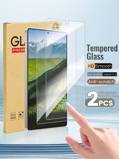 2 piezas de protector de pantalla de vidrio templado para Galaxy S25ultra/S24ultra/S24/S23/S22/S21+/S22+/S23+ y Galaxy A14/A15/A16/A34/A35/A36/A54/A55/A56, compatible con desbloqueo de huella dactilar ultrasónico, dureza 9H, alta definición, anti-arañazos y anti-huellas dactilares. Alta transparencia, anti-golpes, anti-arañazos, desbloqueo rápido en 0.01s