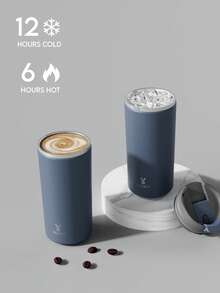 12盎司双层不锈钢旅行咖啡杯带密封盖 - 隔热真空咖啡杯，便携式车载杯，为学生、办公室、户外活动和返校提供冷热饮品保温 - 藍色 - 查看 3