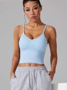 1 Women's Criss-Cross Back Tight Short High-Stretch Sports Vest Top - 淺藍色 - 查看 2