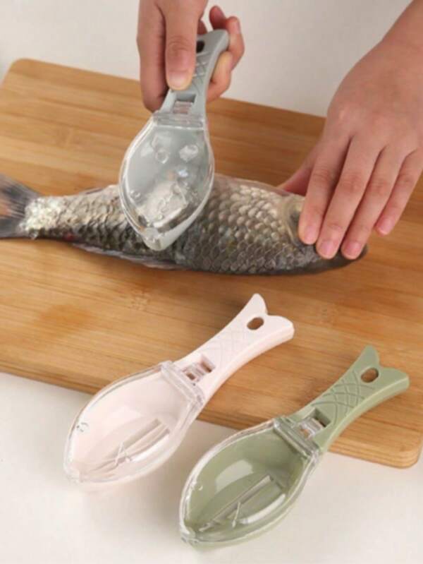 1/3/2pcs Fish Scale Scraper With Cover, Manual Fish Scaler, Kitchen Fish Skin Remover Tool, Durable Plastic Peeler And Brush
