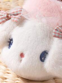 1 par de pantuflas para niños de interior, diseño lindo de conejo con lazo de dibujos animados, forro térmico cálido, adecuado para niñas, otoño/invierno