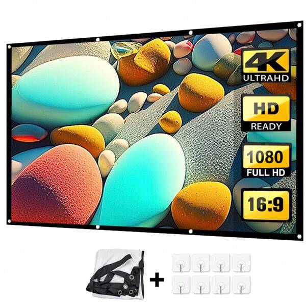 Simple Household Outdoor Wall Mounted Foldable Soft Screen - Suitable For Outdoor Camping, Beaches, Classrooms, Conference Rooms, 60 Inches/72 Inches/84 Inches/100 Inches/120 Inches/150 Inches, Washable And Reusable. High Definition 16:9 Folding Design - Supports Double-Sided Projection, Easy Installation, No Need For Drilling.