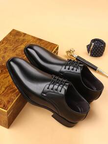 Fashionable Square Toe Business Formal Shoes For Men, Faux Wood Grain, Suitable For All Seasons, Hairstylist