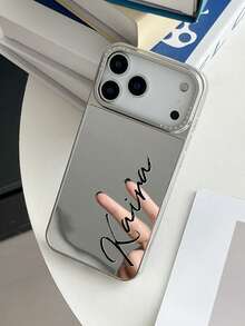 Personalized Custom Initial Name Phone Case Compatible With Iphone 17 16 15 14 13 12 11 Pro Max Plating Silvery Mirror Case Cover Compatible With Iphone 17 Pro Max Stylish Design Perfect For Christmas Gifts ,Travel Organizer - Bạc - Xem 2