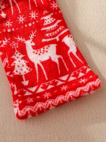 男童休闲法兰绒羊毛裤，带有圣诞驯鹿和松树印花，适合春季、秋季和冬季 - 紅色 - 查看 6