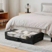 Underbed Storage Container With Wheels Space-Saving Storage For Bedroom Clear Zippered Cover With Reinforced Frame And Hidden Wheels Ideal For Storing Clothes Shoes Or Toys Set Of 2 RTA-SUB305 - 肉凍 - 查看 6