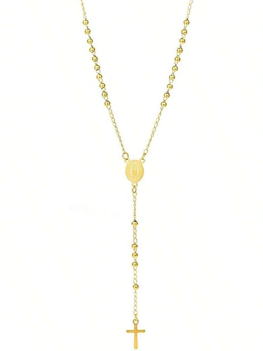 Gold Virgin Mary Rosary Necklace For Women Men Rosary Bead Cross Necklace Catholic Pendant Necklace Religious  Jewelry Gifts2025 - 金色 - 查看 1