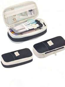 Macaroon Color Splicing Pencil Case, Stationery Box, Storage Bag, Gift , Students, Boys And Girls Back To School,Back To School,School Supplies,Pencil Pouch,School Bag - 黑色 - 查看 7