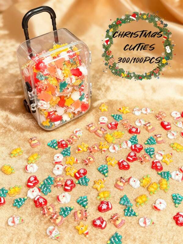 200/100pcs-New Cute Mini Resin Cartoon Christmas Decorations Mini Elk Snowman Santa Claus Decoration Dollhouse Resin Miniature Christmas Crafts Miniature Snowman Fairy Garden Dollhouse Miniature Landscape Decoration Baby Shower Party Favors 2026 Happy New Year Party Packs