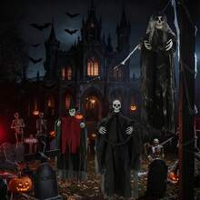 3 Piezas Decoraciones Colgantes de Esqueletos Fantasmas de Halloween 35", Decoración Voladora Balanceante para Jardín Patio Césped - 1 - Ver 3