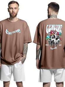 Camisa Camiseta Oversized Streetwear Genuine Grit Masculina Larga 100% Algodão 30.1 Stay Trippy - Marrom - Visão 4