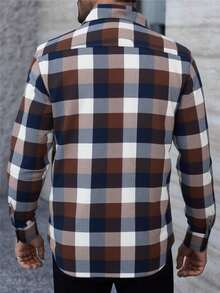 Camisa manga larga para hombre, con diseño clásico de cuadros muchos colores, corte moderno y cómodo. Ideal para otoño e invierno, combina con jeans o pantalón, perfecta para uso diario, oficina o reuniones informales con estilo. - Café - Ver 2