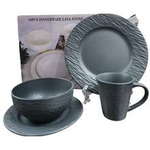 Vajilla Moderna Negra de Cerámica Premium – Juego Completo para 4 Personas con Platos Llanos, Platos Hondos, Tazas y Bowls – Diseño Elegante Minimalista – Ideal para Comedor Contemporáneo, Restaurantes y Hogares Sofisticados – Acabado Mate Antideslizante y Alta Resistencia - Gris Oscuro - Ver 3