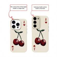 1 pieza Funda de teléfono con patrón de cereza roja vintage de material TPU compatible con iPhone 17 Pro Max/17/16 Pro Max/15/13/12/11, S20 FE/A15/S24/A55, Redmi Note 11/Note 12/Note 13 Pro, cobertura completa, protección suave anti-caídas